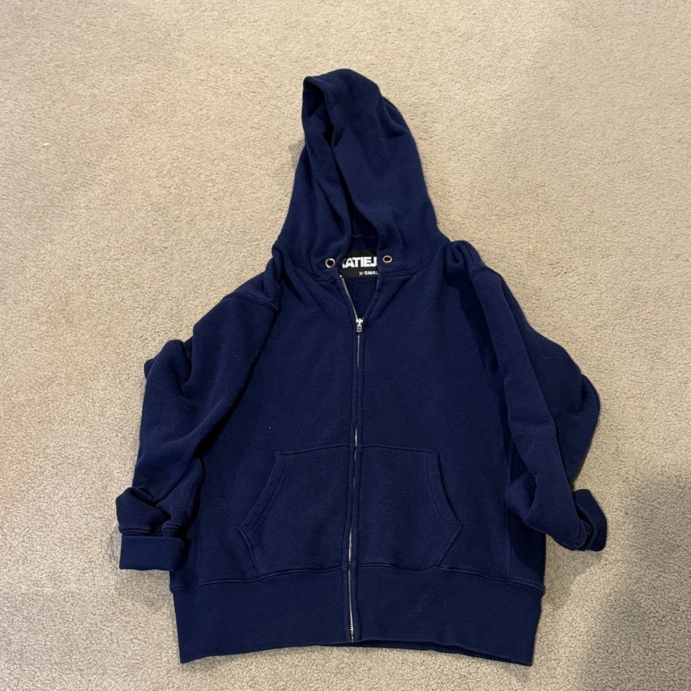 Katie J NYC Navy Blue Dylan Oversized Zip Hoodie Sweatshirt Junior XS